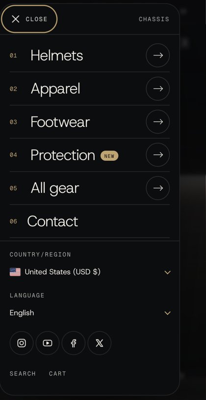 The phone menu with numbered items, country and language, and social icons